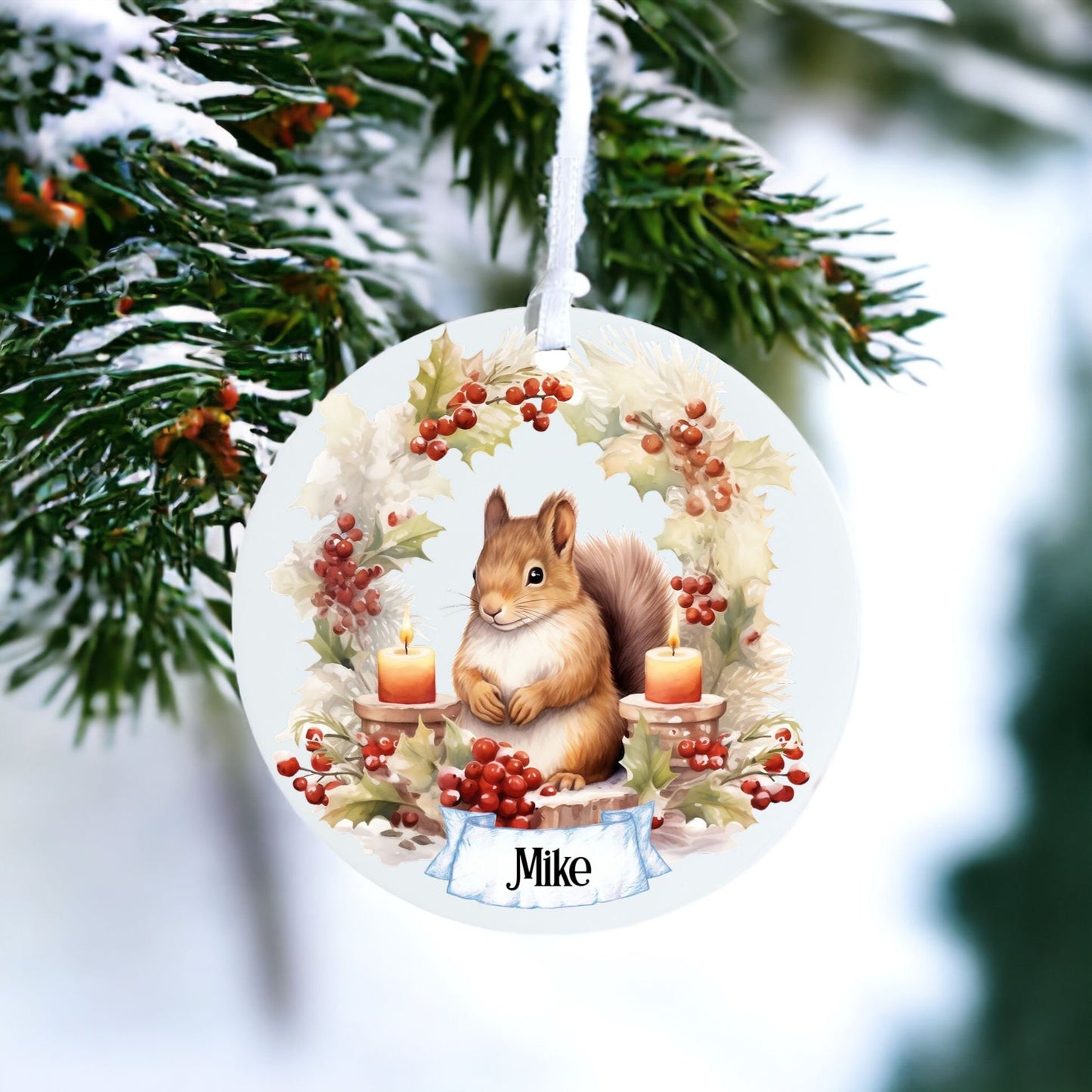 Personalised Traditional Squirrel B - Acrylic Bauble Christmas Tree Ornament Decoration Gift Keepsake