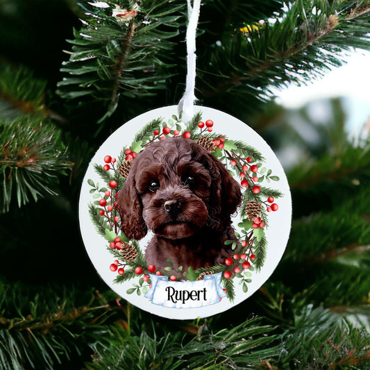 Personalised Chocolate Brown Cockapoo Dog - Acrylic Bauble Christmas Tree Ornament Decoration Gift Keepsake