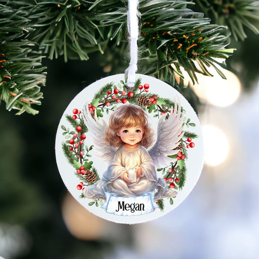 Personalised Cute Child Angel Wings - Acrylic Bauble Christmas Tree Ornament Decoration Gift Keepsake