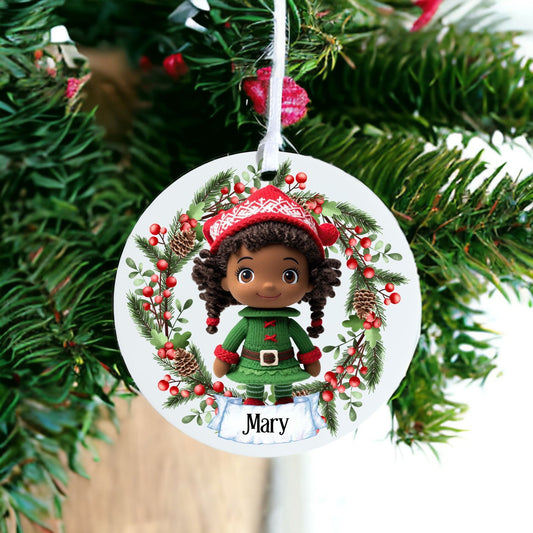 Personalised Cute Child Knitted Stitched Doll D - Acrylic Bauble Christmas Tree Ornament Decoration Gift Keepsake