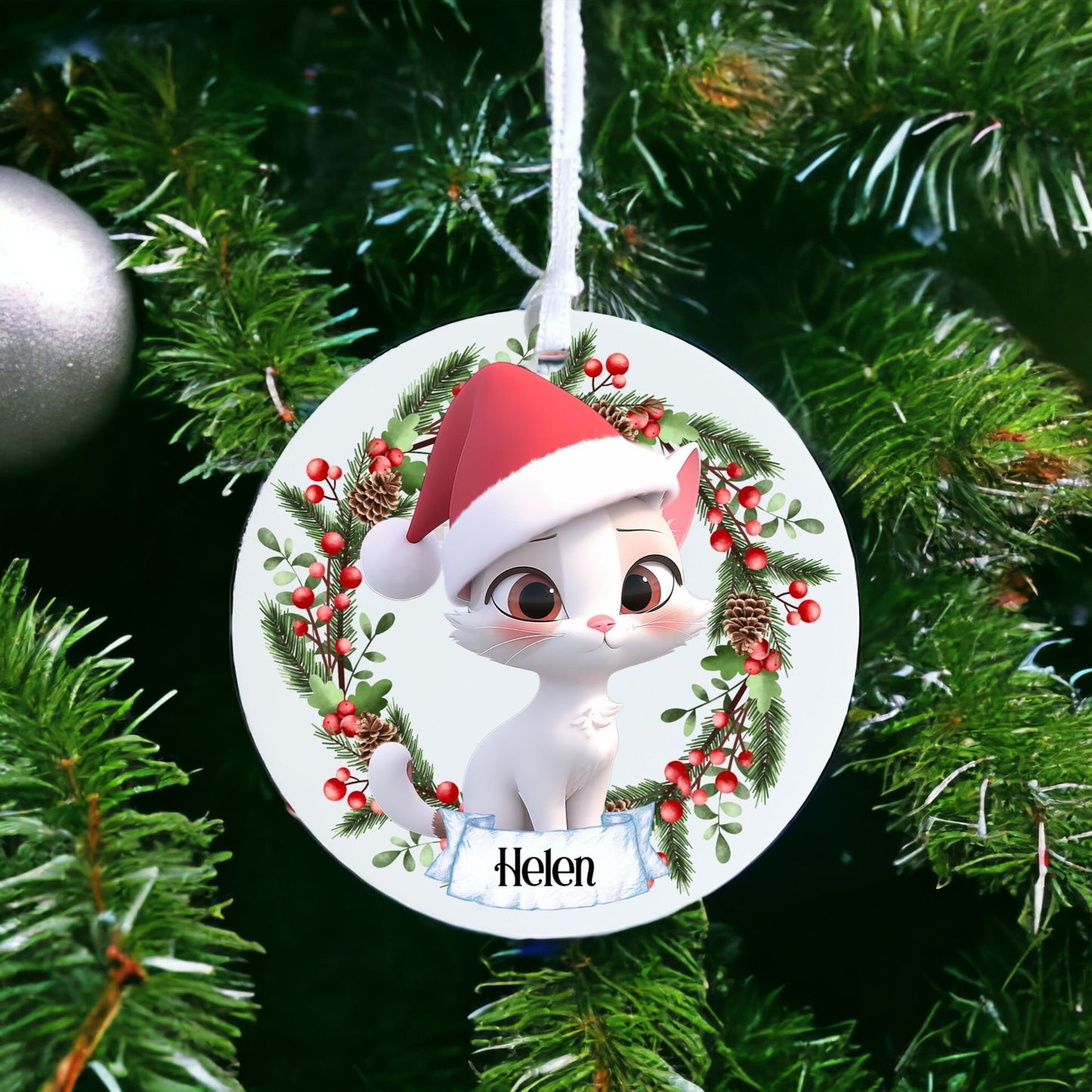 Personalised Cute Kitten Cat - Acrylic Bauble Christmas Tree Ornament Decoration Gift Keepsake