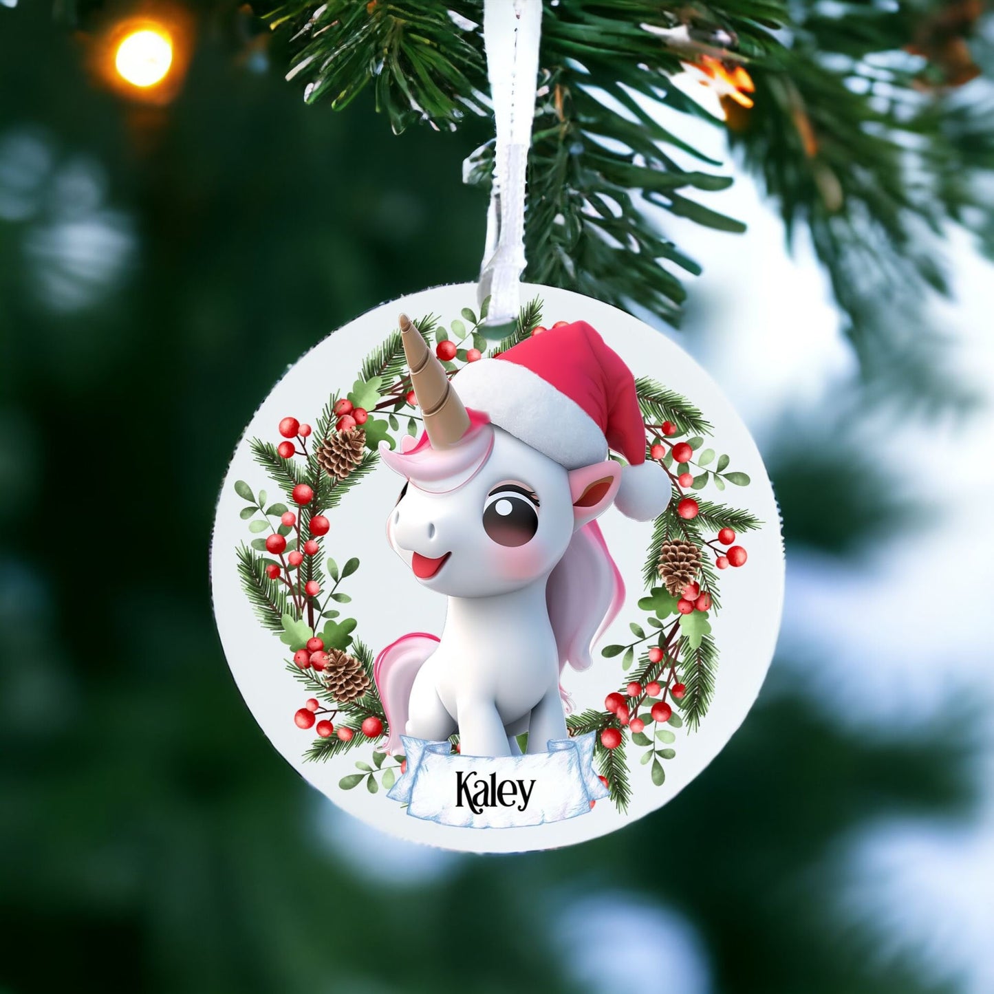 Personalised Cute Unicorn - Acrylic Bauble Christmas Tree Ornament Decoration Gift Keepsake