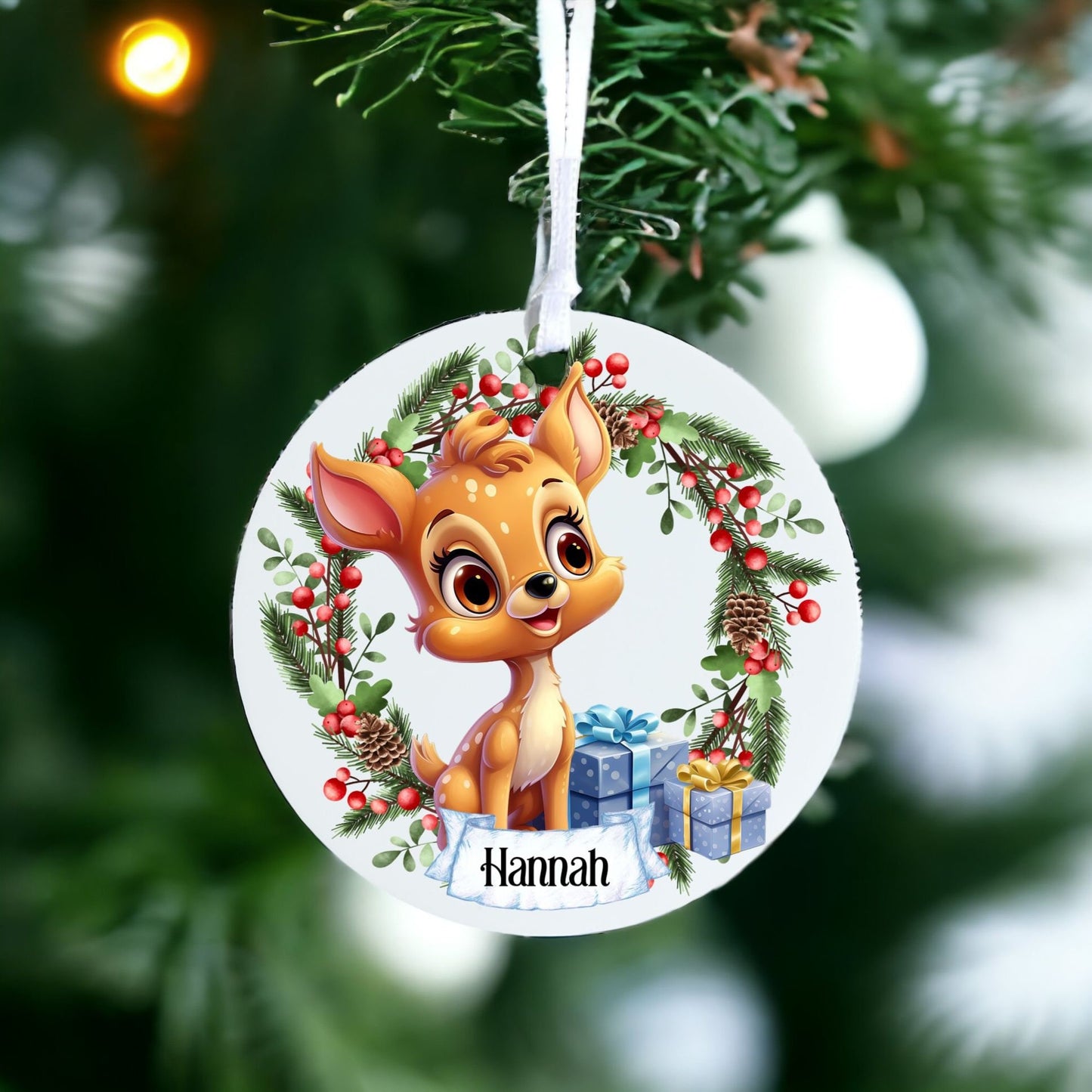 Personalised Cute Deer - Acrylic Bauble Christmas Tree Ornament Decoration Gift Keepsake