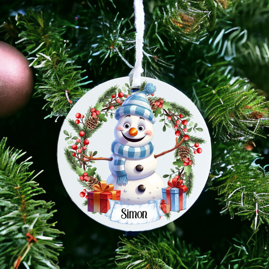 Personalised Cute Snowman - Acrylic Bauble Christmas Tree Ornament Decoration Gift Keepsake