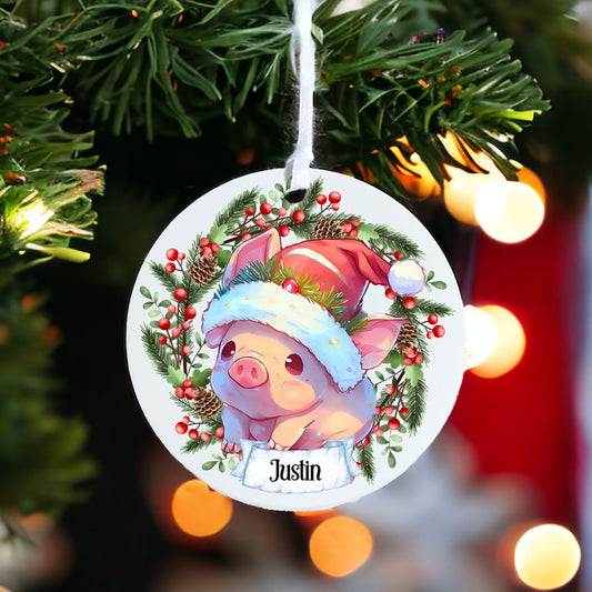 Personalised Cute Pig - Acrylic Bauble Christmas Tree Ornament Decoration Gift Keepsake