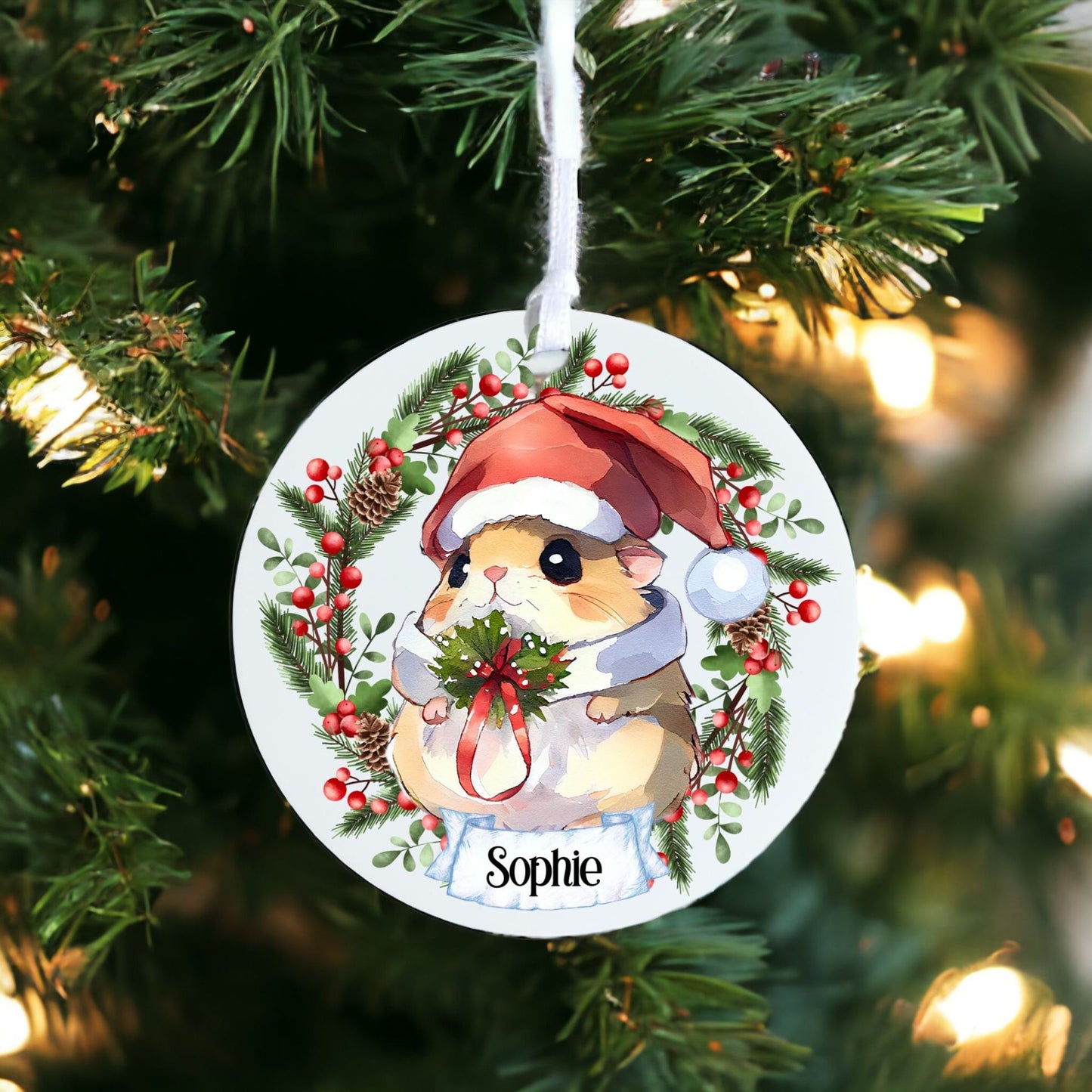 Personalised Cute Hamster - Acrylic Bauble Christmas Tree Ornament Decoration Gift Keepsake