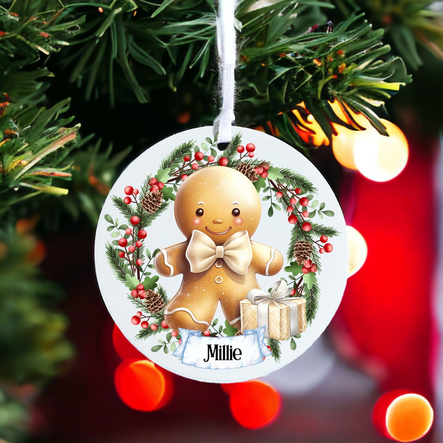 Personalised Cute Gingerbread - Acrylic Bauble Christmas Tree Ornament Decoration Gift Keepsake