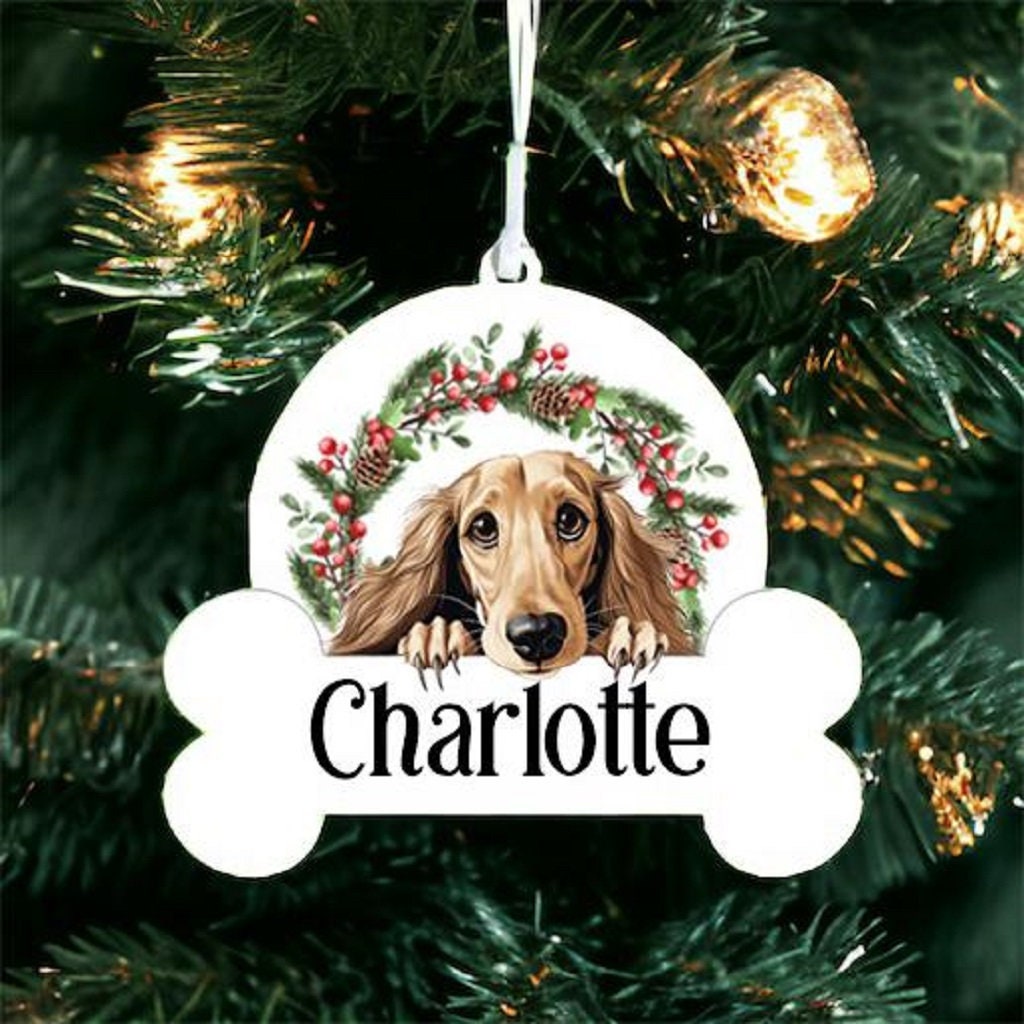 Personalised Christmas Bauble Saluki With Wreath