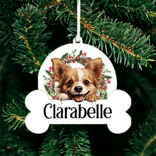 Personalised Christmas Bauble with Russian Toy sat in a wreath