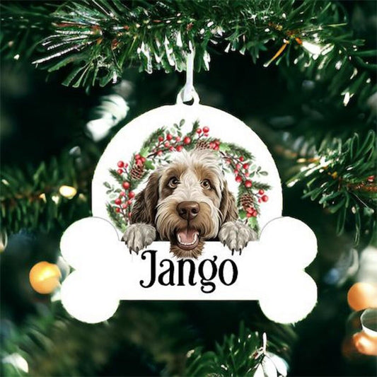 Personalised Christmas Bauble with Spinone Italiano sat in a wreath