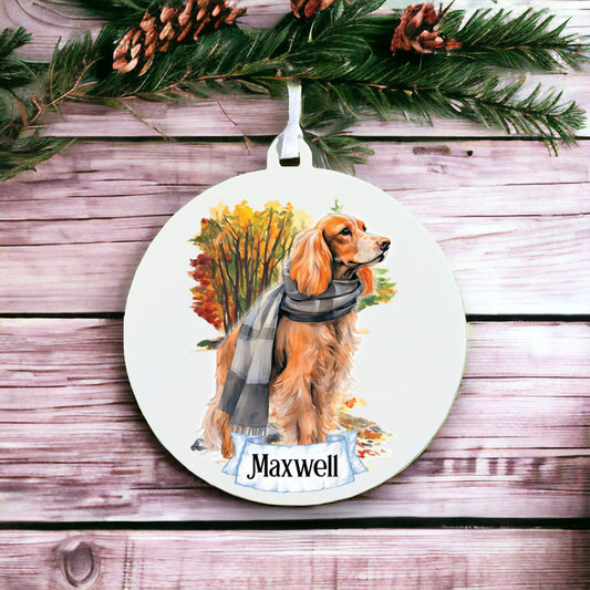 Personalised Watercolour Cocker Spaniel - Dog on Winter Walk - Acrylic Ornament Decoration Gift Keepsake