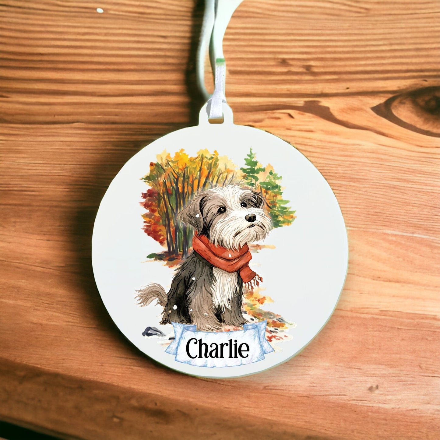 Personalised Watercolour Havanese - Dog on Winter Walk - Acrylic Ornament Decoration Gift Keepsake