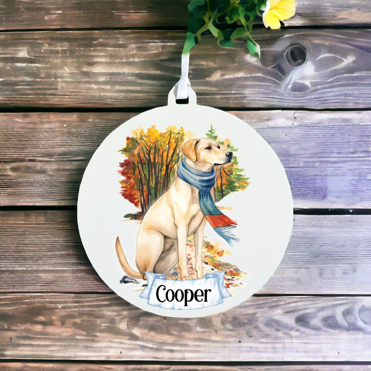 Personalised Watercolour Labrador Retriever - Dog on Winter Walk - Acrylic Ornament Decoration Gift Keepsake