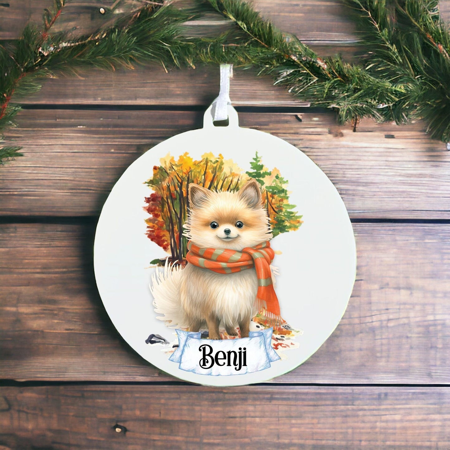 Personalised Watercolour Pomeranian - Dog on Winter Walk - Acrylic Ornament Decoration Gift Keepsake