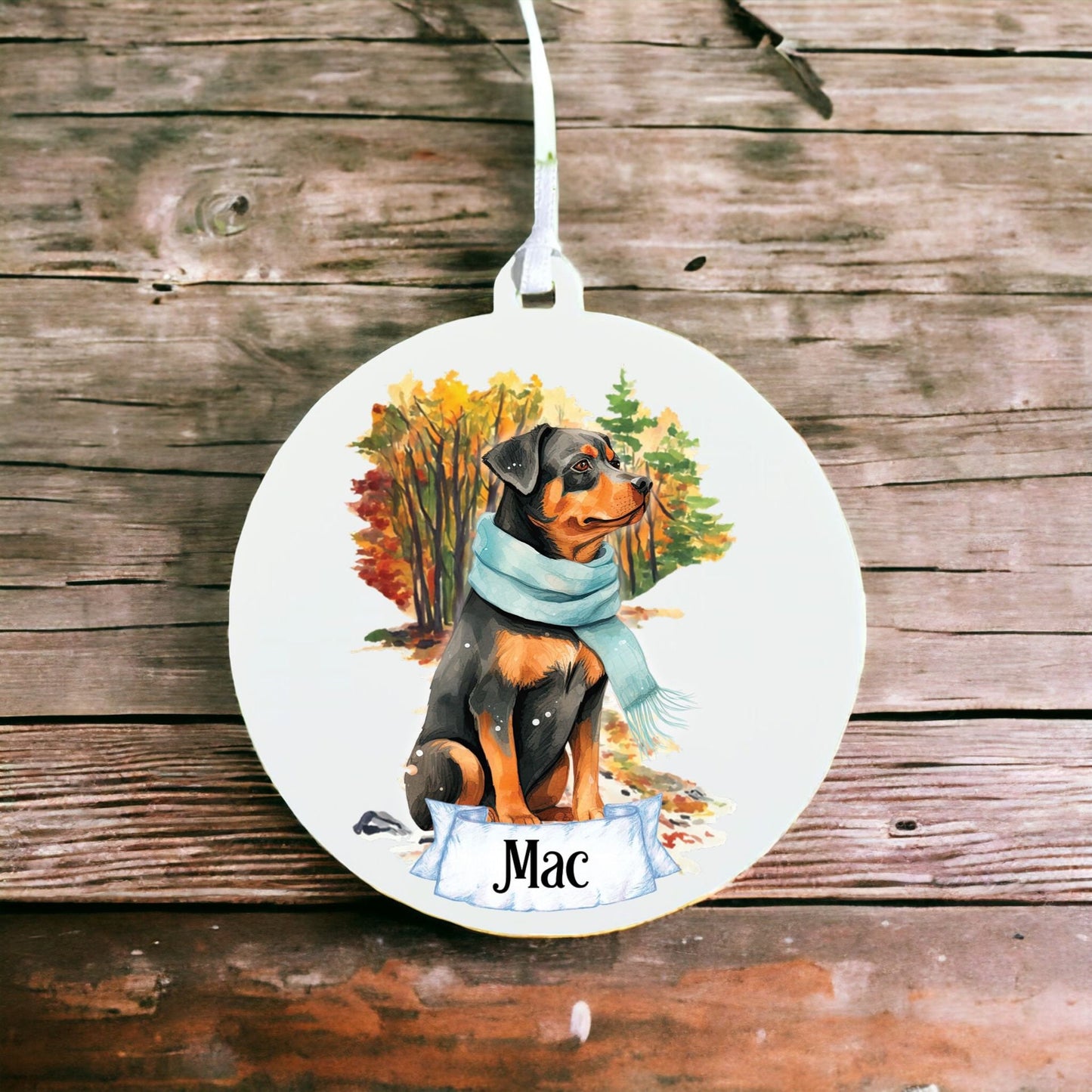 Personalised Watercolour Rottweiler - Dog on Winter Walk - Acrylic Ornament Decoration Gift Keepsake