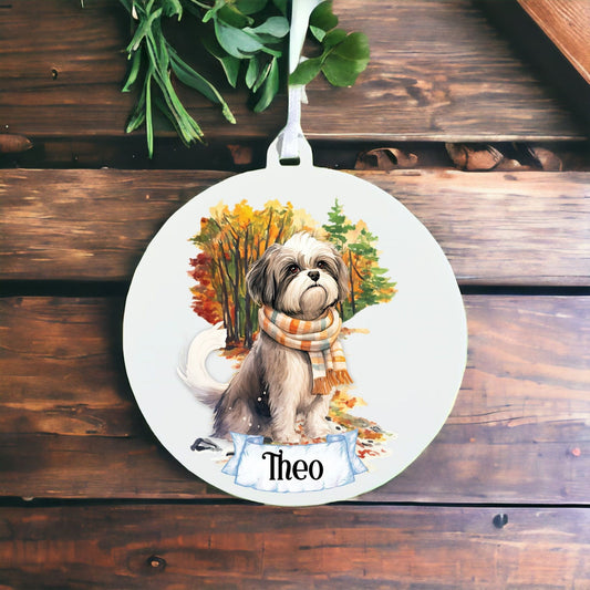 Personalised Watercolour Shih Tzu - Dog on Winter Walk - Acrylic Ornament Decoration Gift Keepsake