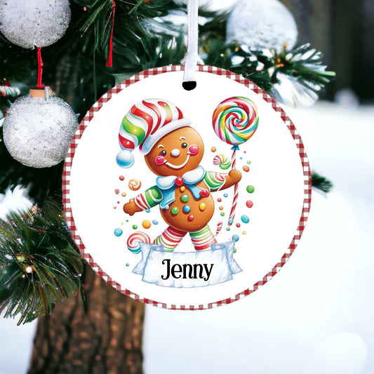 Personalised Cute Gingerbread C - Acrylic Bauble Christmas Tree Ornament Decoration Gift Keepsake