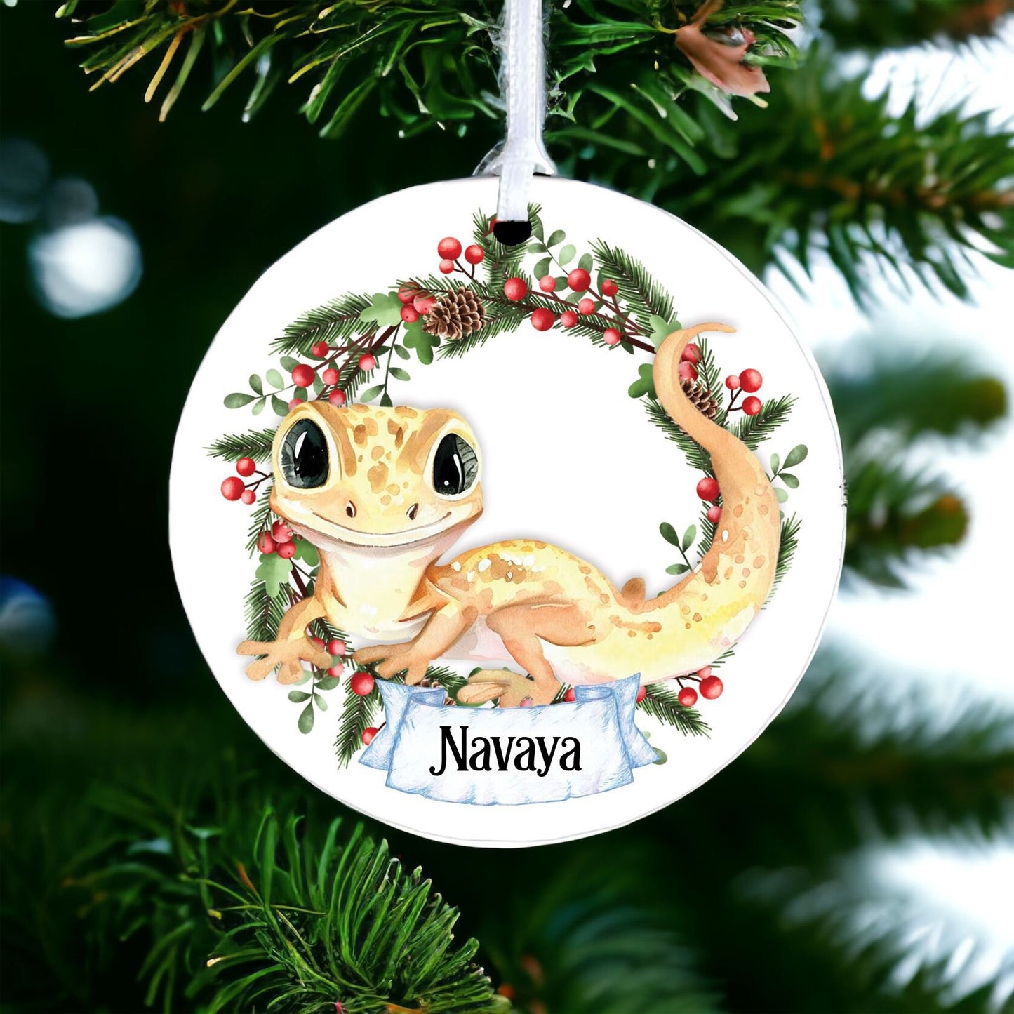 Personalised Gecko - Acrylic Bauble Christmas Tree Ornament Decoration Gift Keepsake