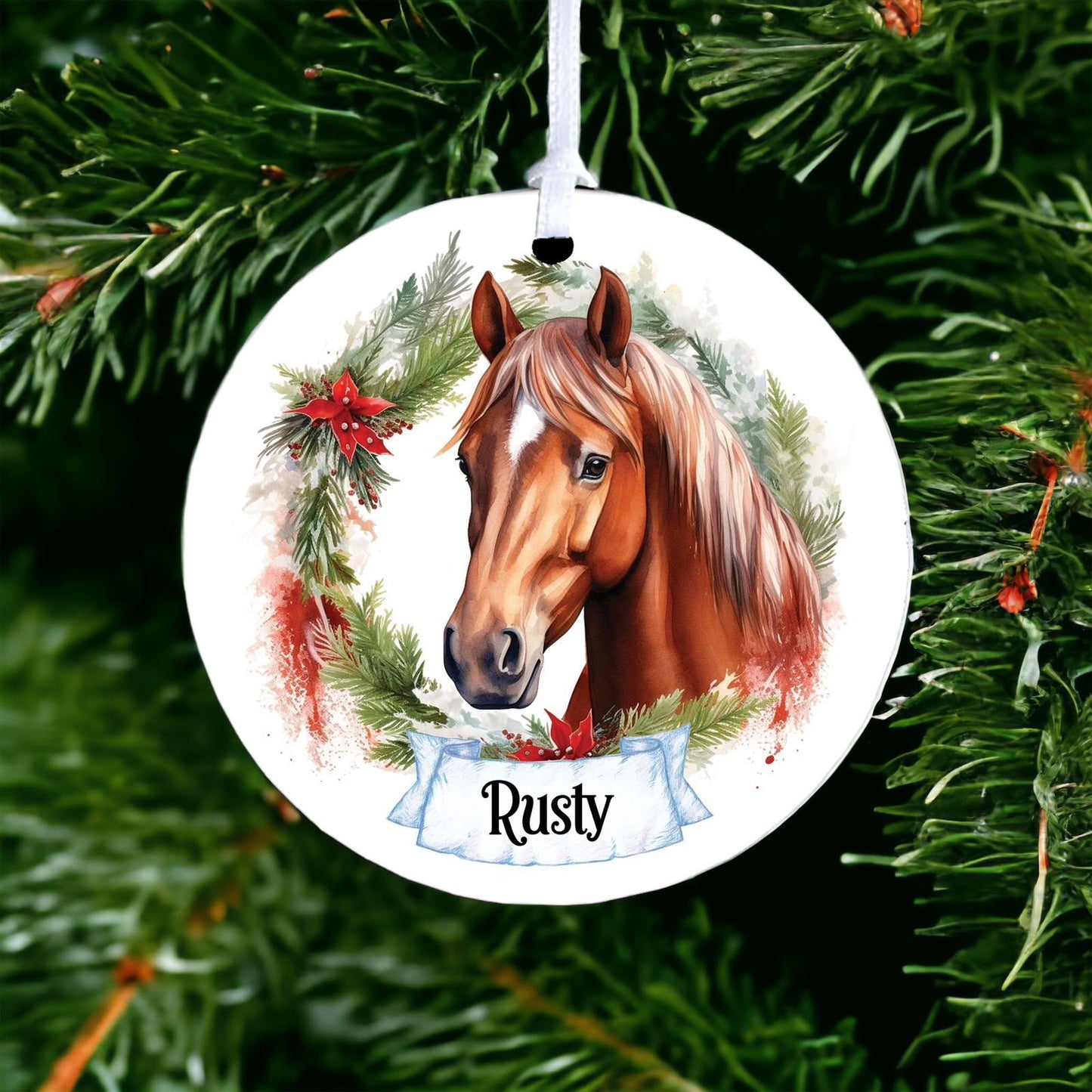 Personalised Watercolour Horse Bauble D - Acrylic Bauble Christmas Tree Ornament Decoration Gift Keepsake