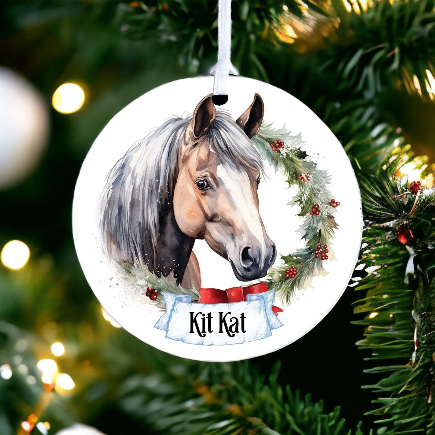 Personalised Watercolour Horse Bauble G - Acrylic Bauble Christmas Tree Ornament Decoration Gift Keepsake