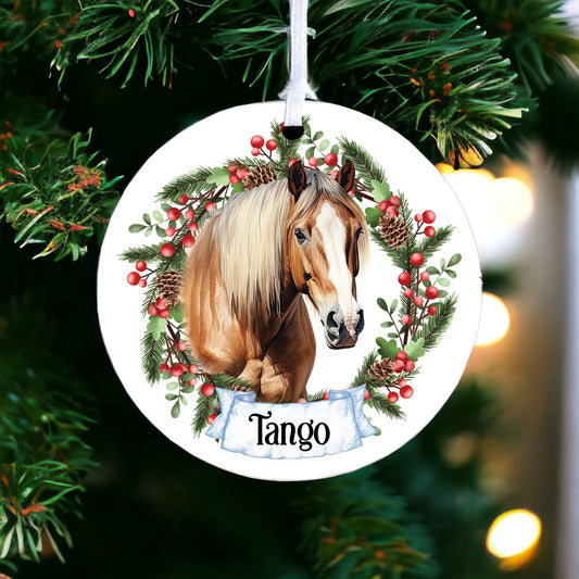 Personalised Watercolour Draft Horse B - Acrylic Bauble Christmas Tree Ornament Decoration Gift Keepsake