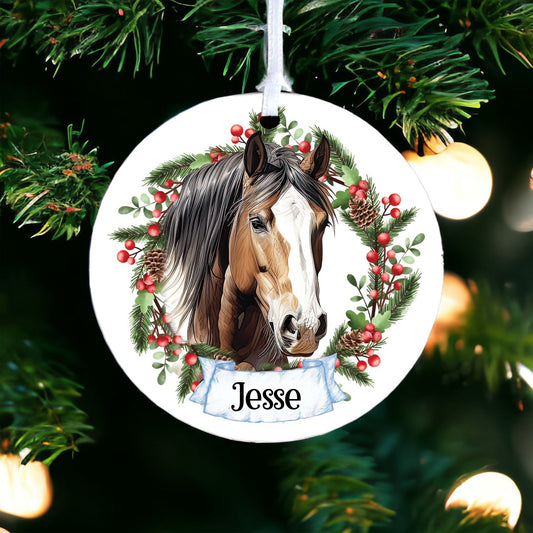 Personalised Watercolour Draft Horse D - Acrylic Bauble Christmas Tree Ornament Decoration Gift Keepsake