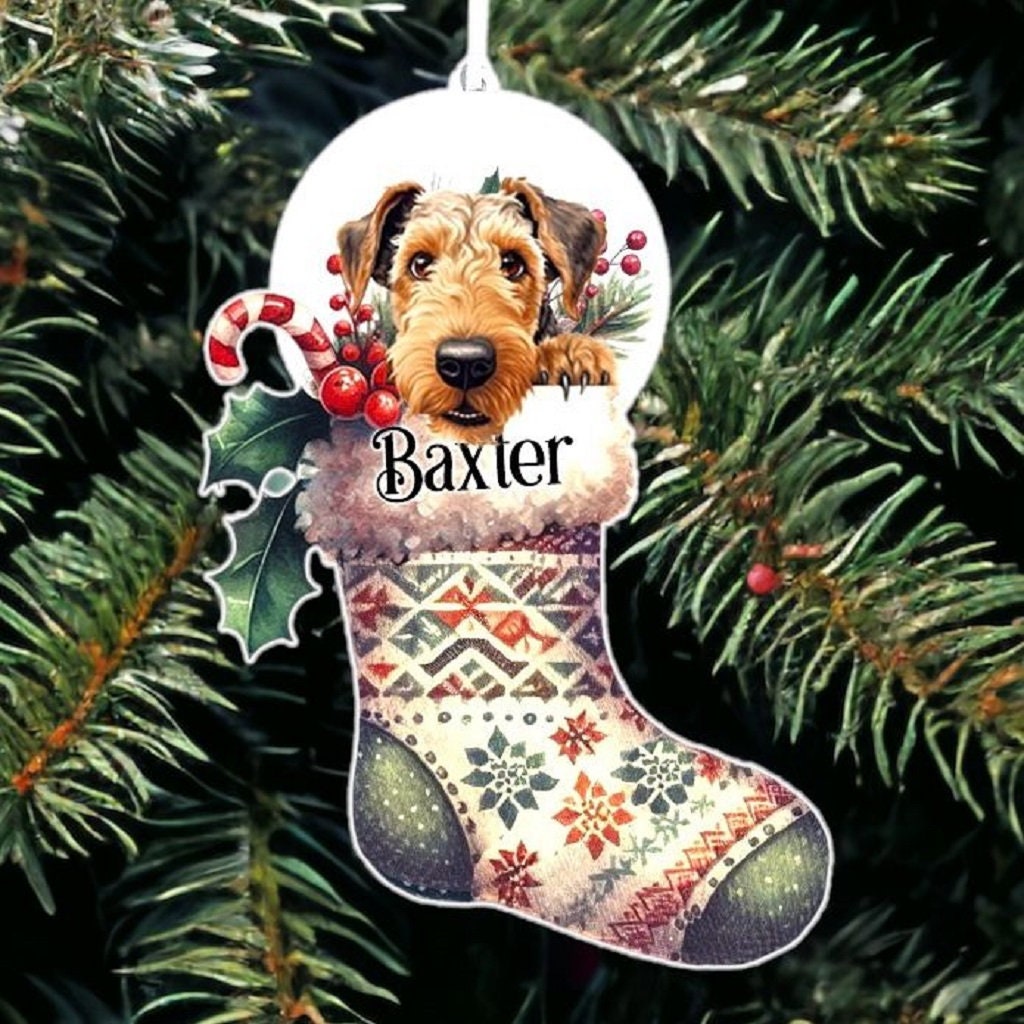 Personalised Airedale Terrier Pet Dog Christmas Stocking Bauble