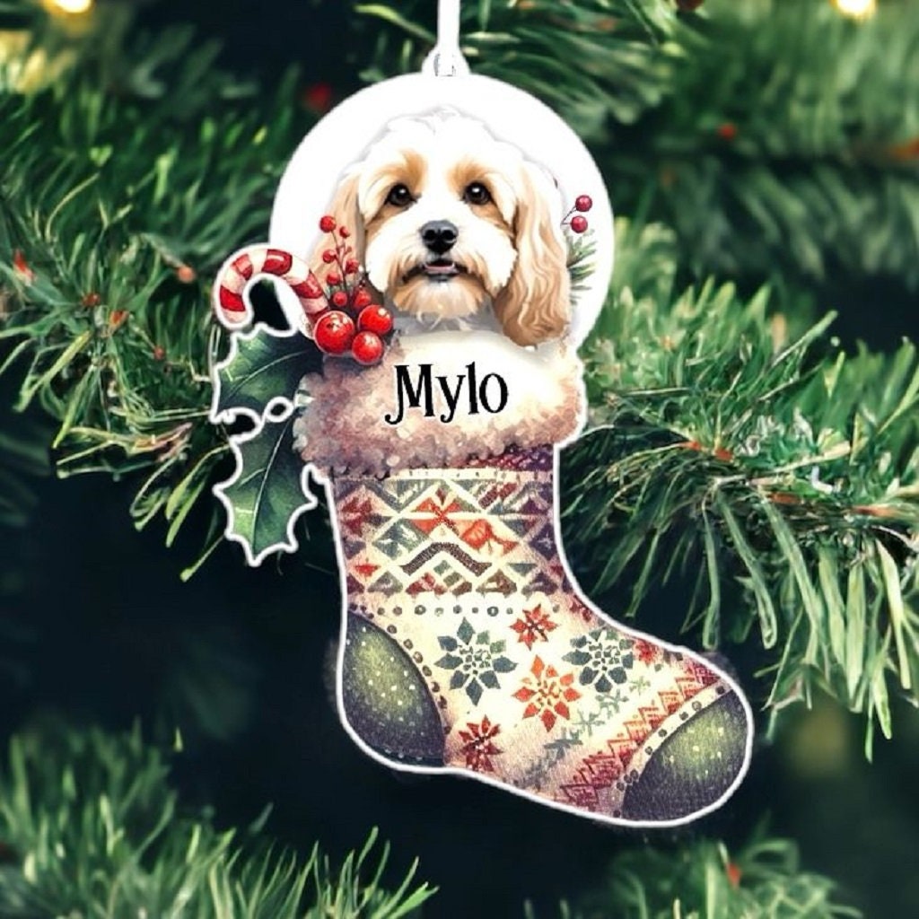 Personalised Cavachon Pet Dog Christmas Stocking Bauble