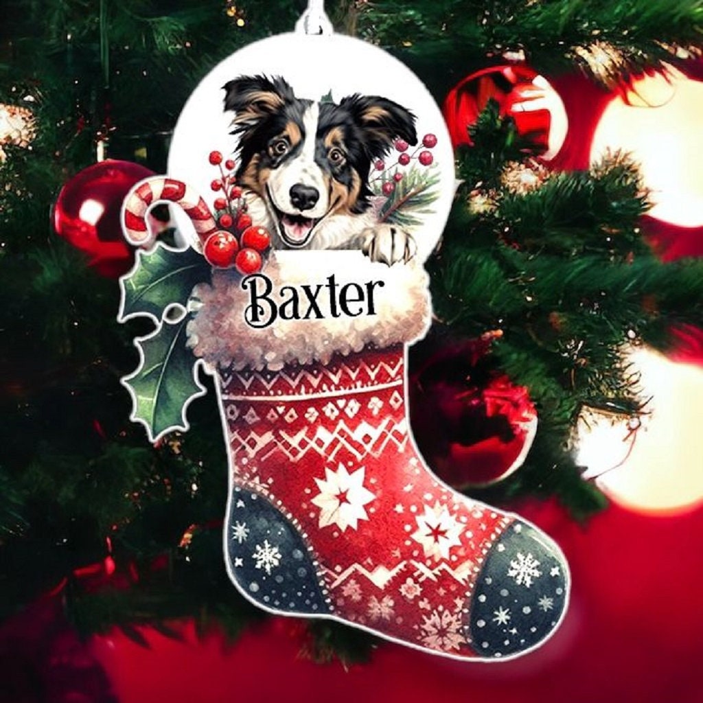 Personalised Collie Pet Dog Christmas Stocking Bauble