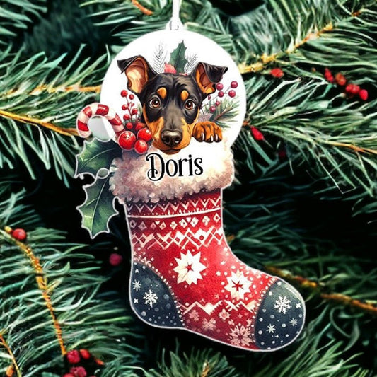 Personalised Doberman Pinscher Pet Dog Christmas Stocking Bauble