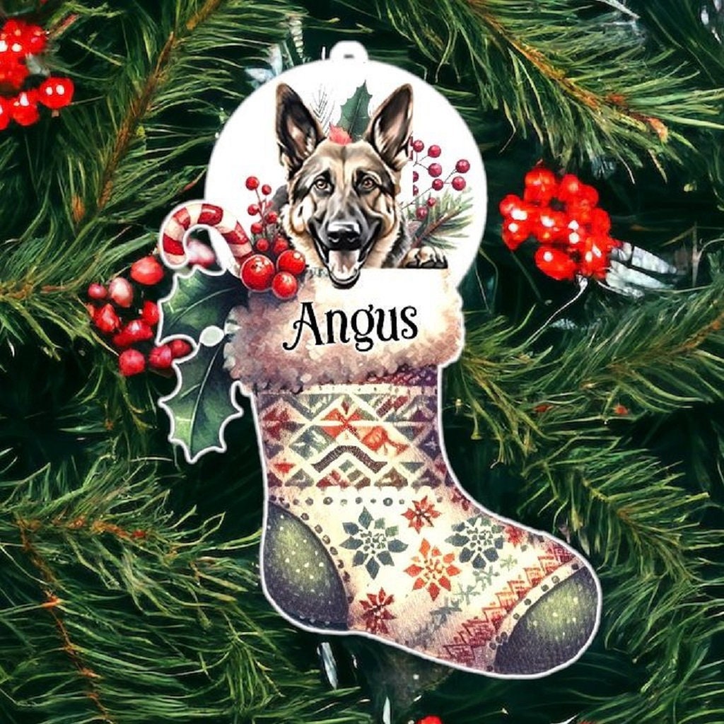 Personalised German Shepard Pet Dog Christmas Stocking Bauble