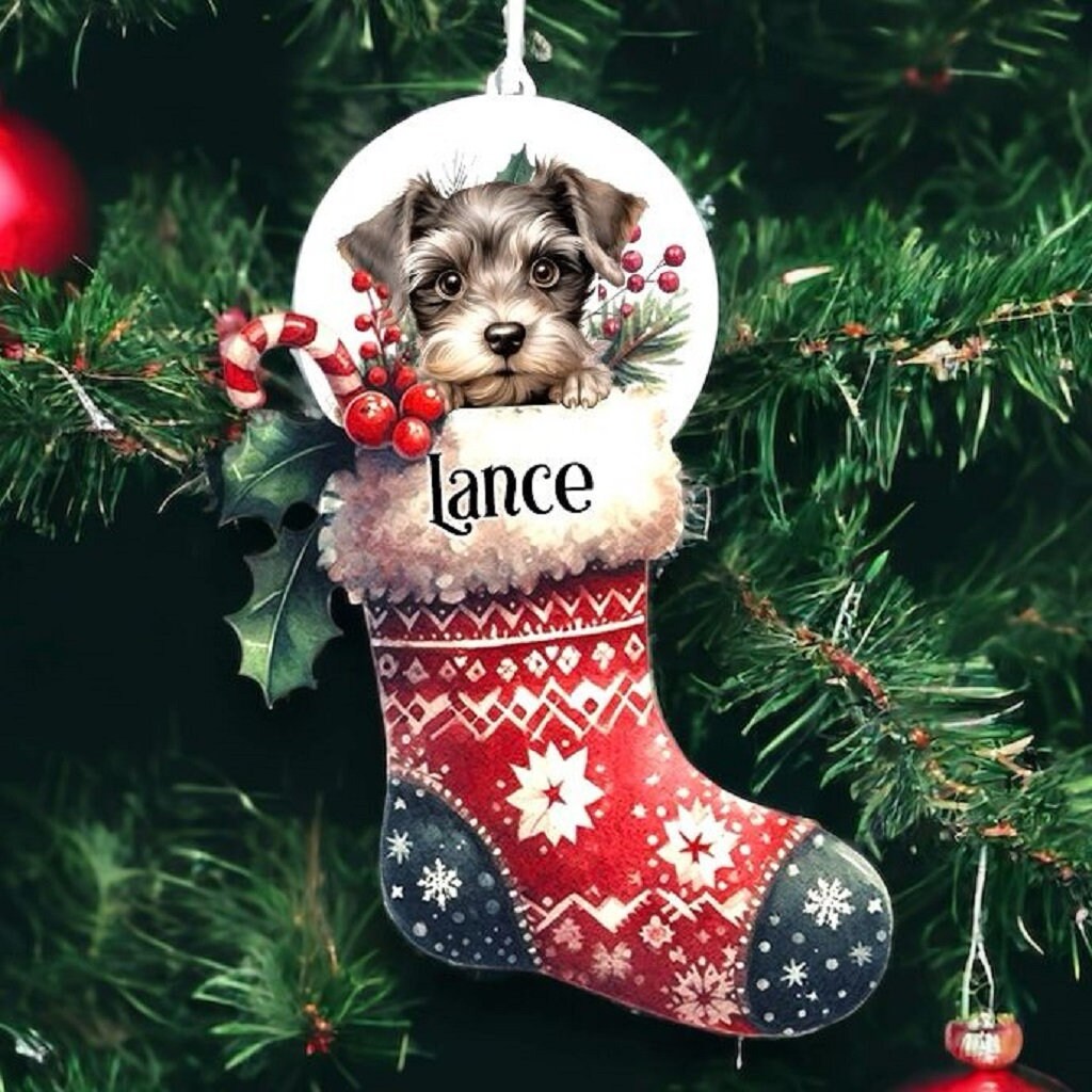 Personalised Miniature Schnauzer Pet Dog Christmas Stocking Bauble