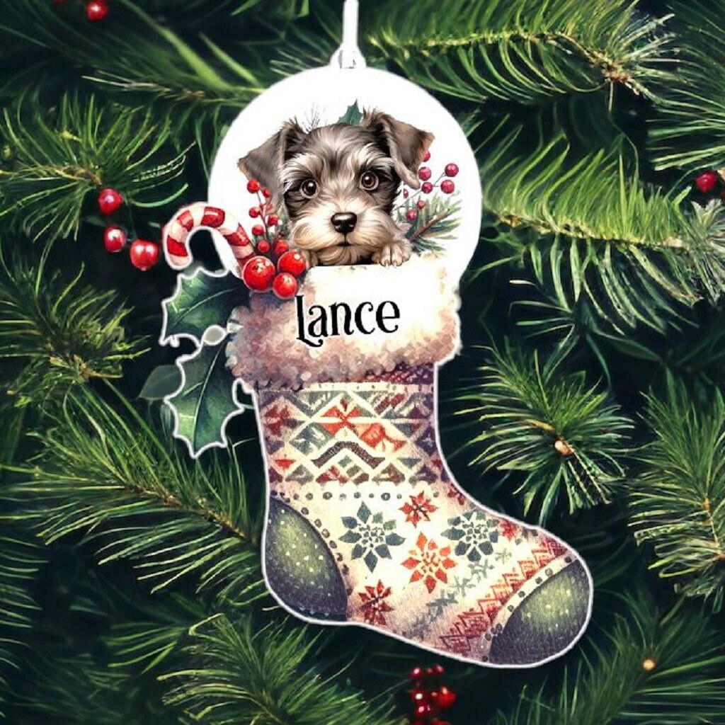 Personalised Miniature Schnauzer Pet Dog Christmas Stocking Bauble