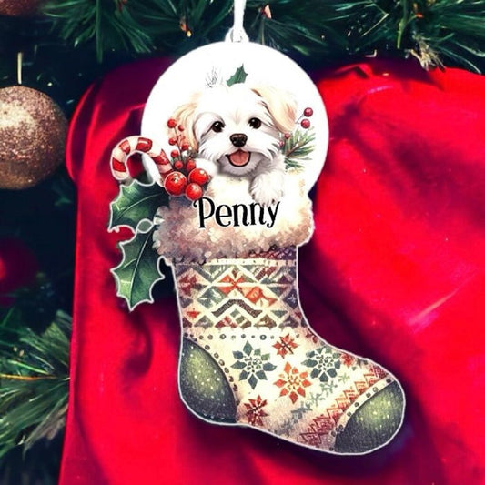 Personalised Maltese Pet Dog Christmas Stocking Bauble