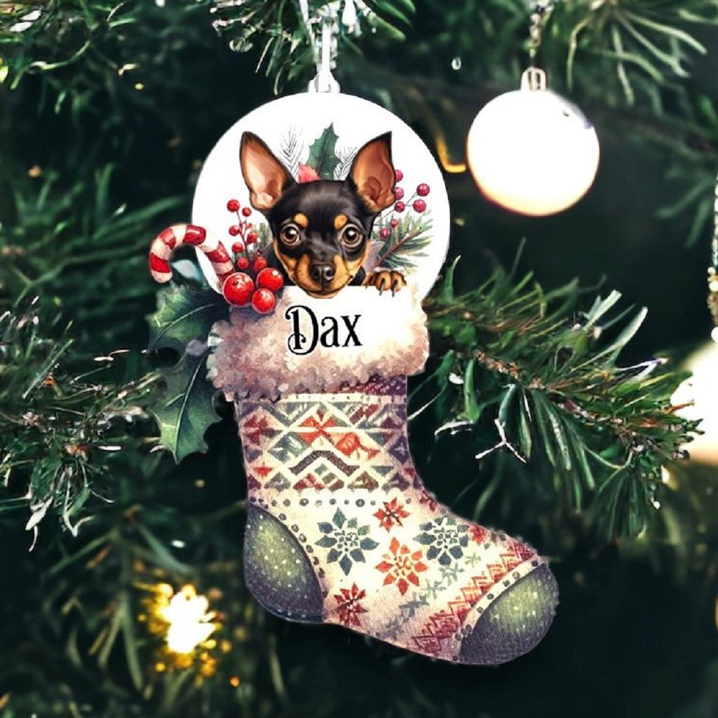 Personalised Miniature Pincer Pet Dog Christmas Stocking Bauble