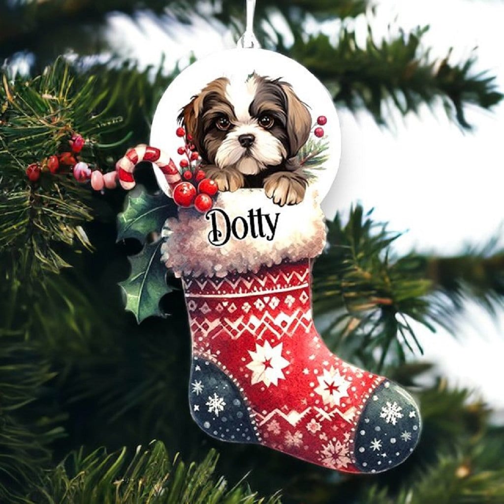 Personalised Shih Tzu Pet Dog Christmas Stocking Bauble