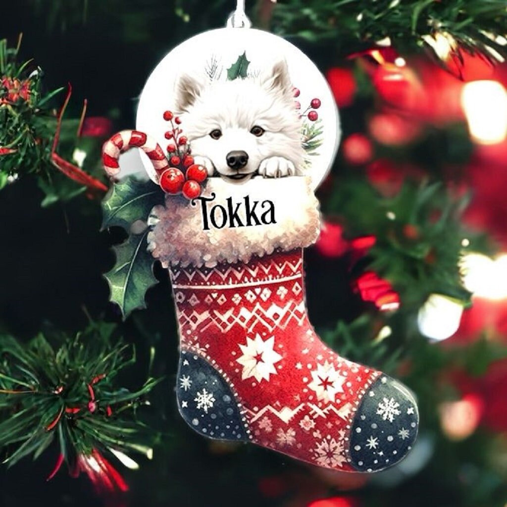 Personalised Samoyed Pet Dog Christmas Stocking Bauble