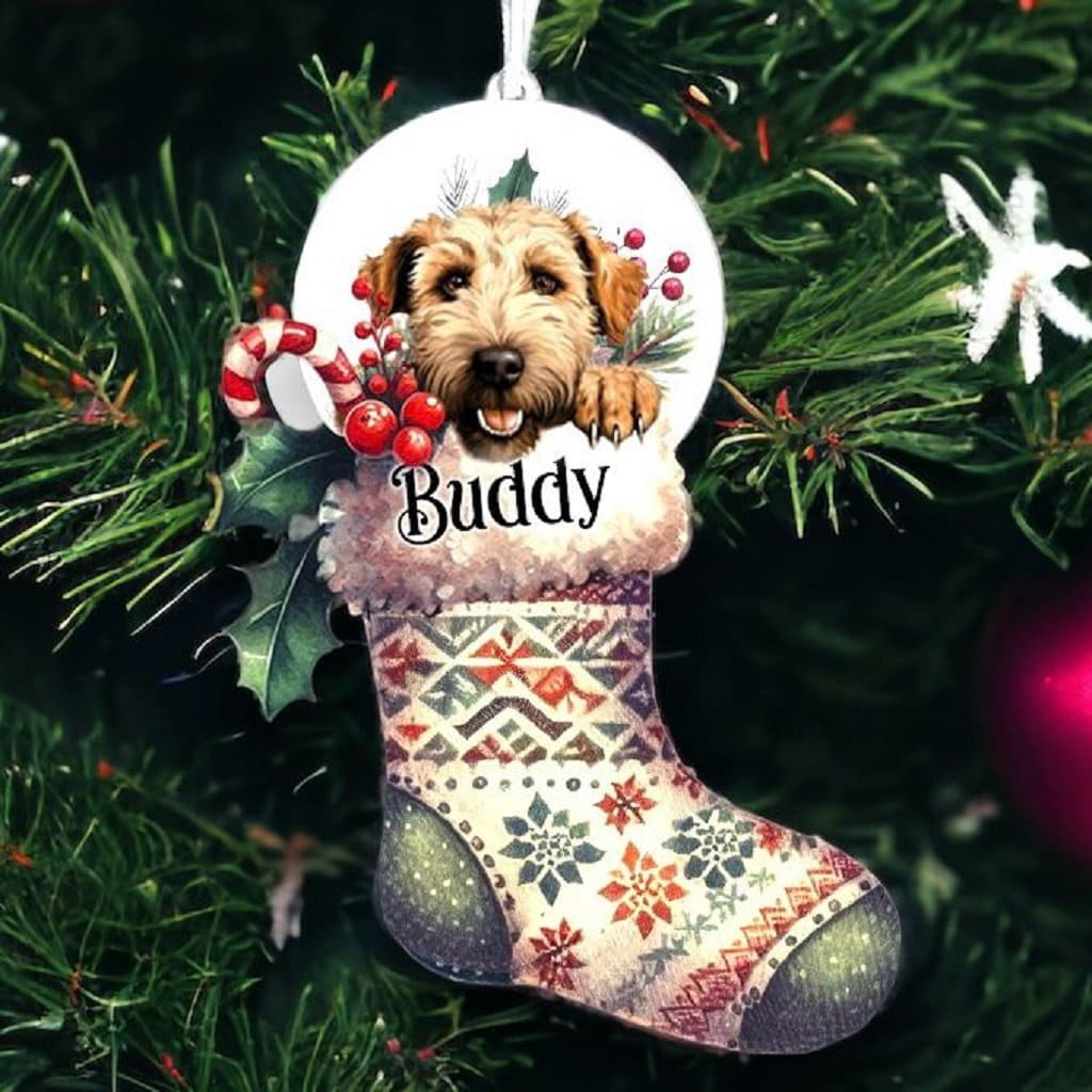 Personalised Soft Coated Wheaten Pet Dog Christmas Stocking Bauble