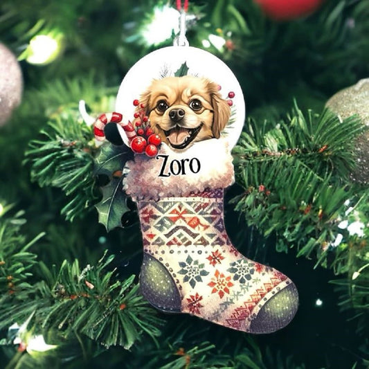 Personalised Tibetan Spaniel Pet Dog Christmas Stocking Bauble