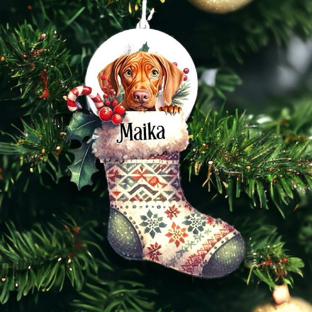 Personalised Vizsla Pet Dog Christmas Stocking Bauble