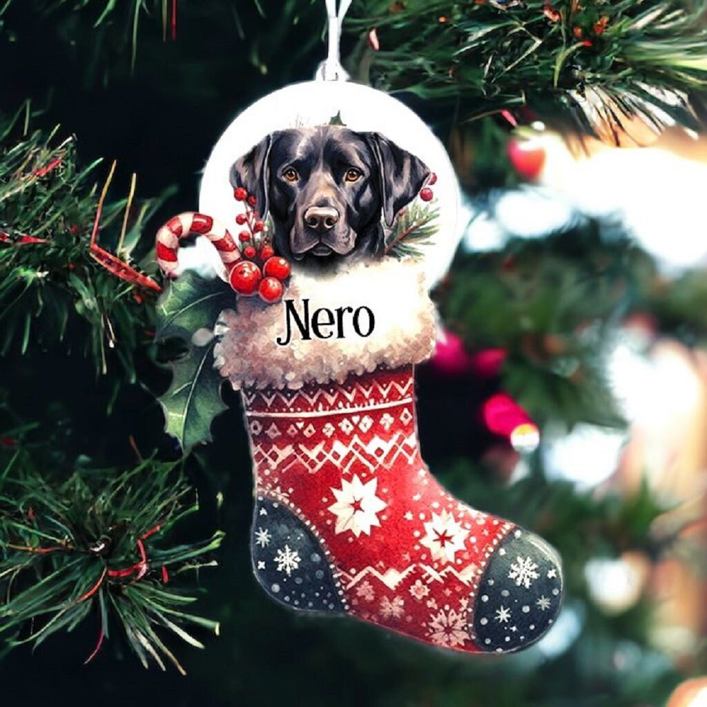 Personalised Black Labrador Pet Dog Christmas Stocking Bauble