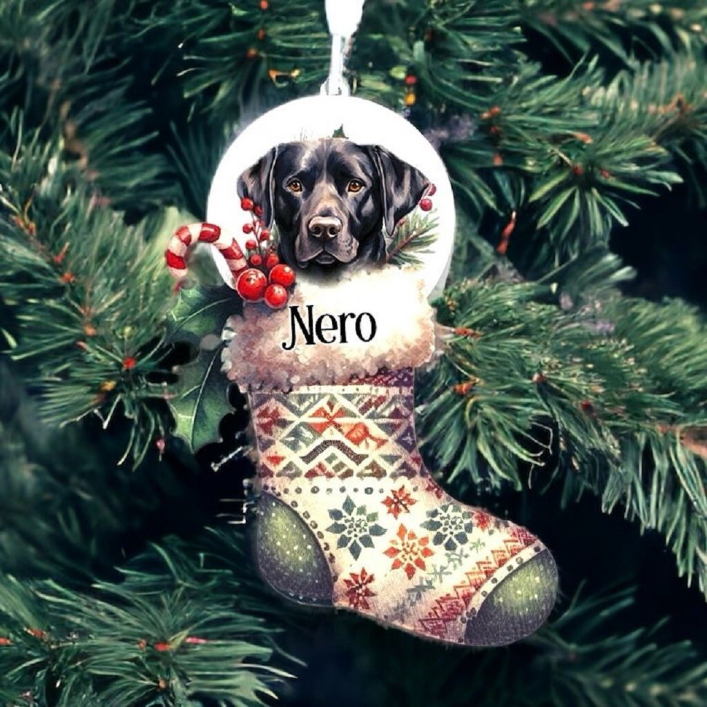 Personalised Black Labrador Pet Dog Christmas Stocking Bauble