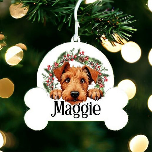 Personalised Christmas Bauble with Irish Terrier sat in a wreath