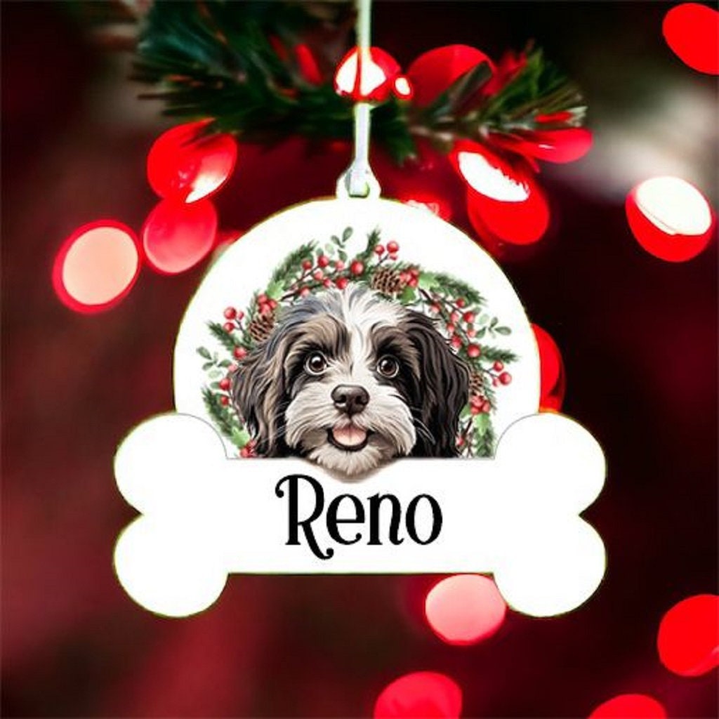 Personalised Christmas Bauble with Havanese sat in a wreath