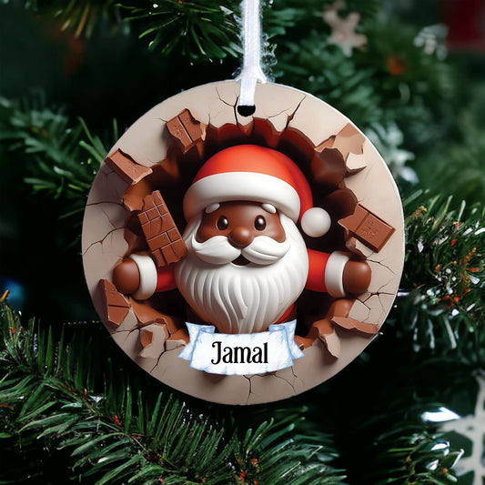 Personalised Black Santa A - Acrylic Bauble Christmas Tree Ornament Decoration Gift Keepsake