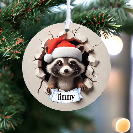 Personalised Racoon - Acrylic Bauble Christmas Tree Ornament Decoration Gift Keepsake