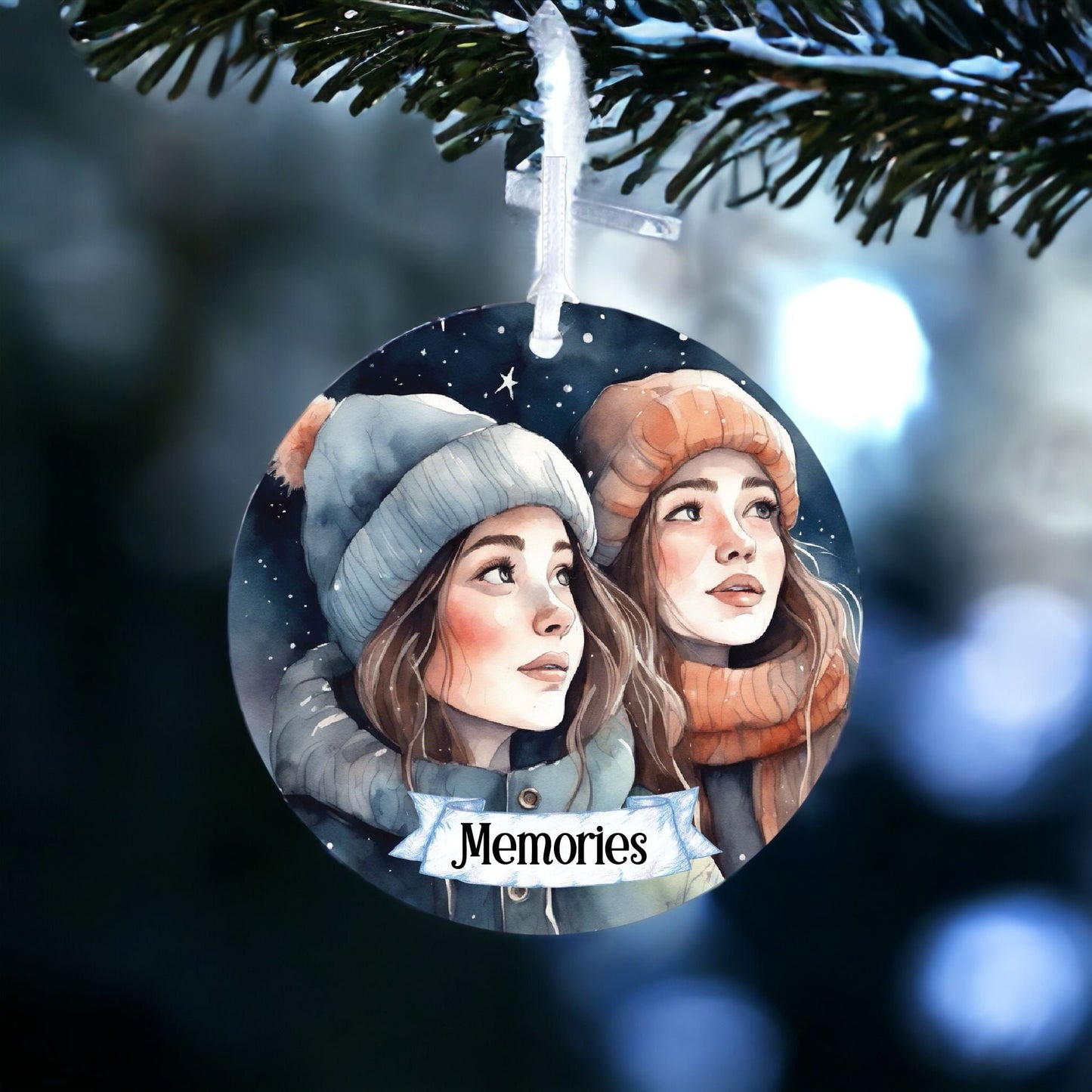 Personalised Two Females Winter Starry Night Decoration C - Acrylic Bauble Christmas Tree Ornament Gift Keepsake