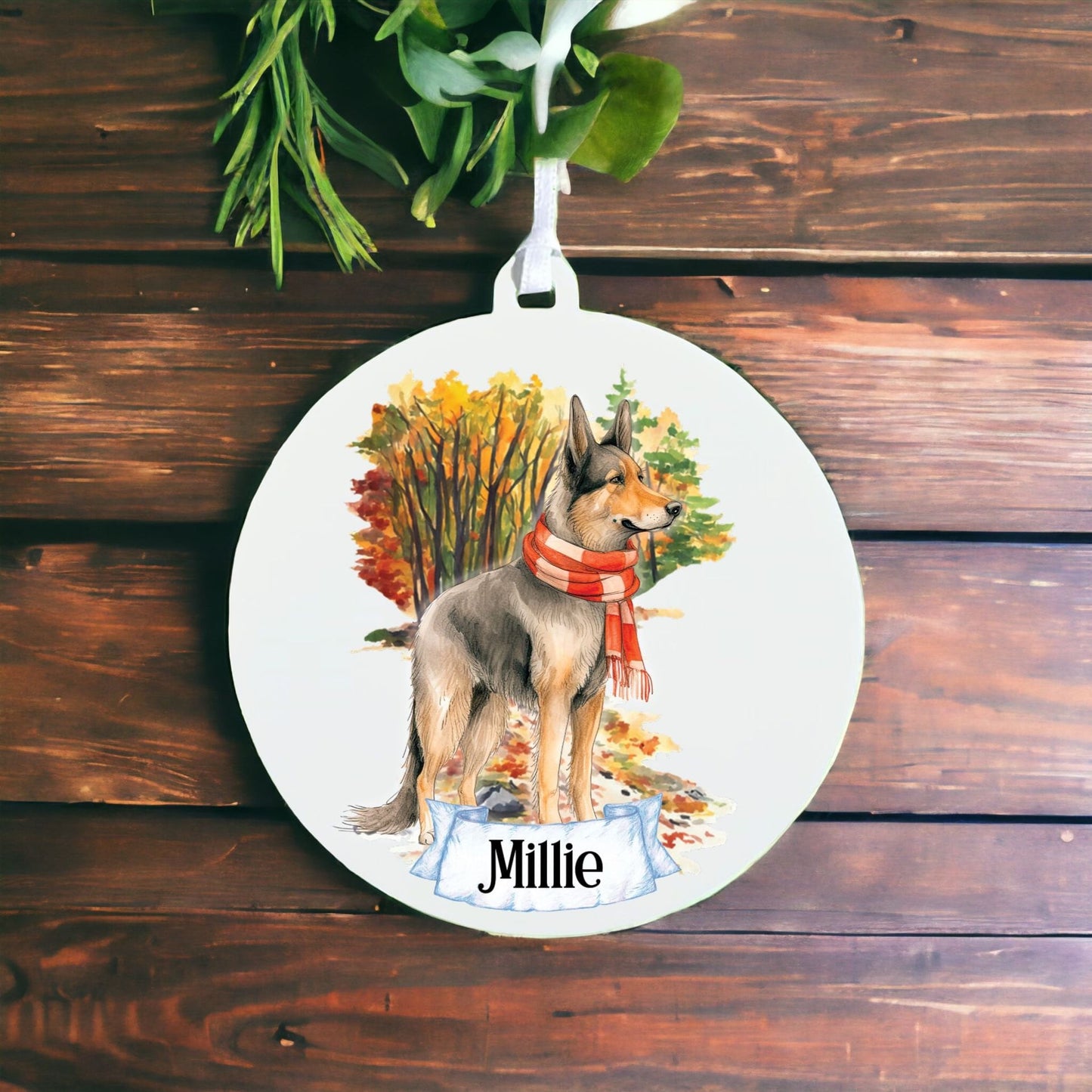 Personalised Watercolour German Shepherd - Dog on Winter Walk - Acrylic Ornament Decoration Gift Keepsake