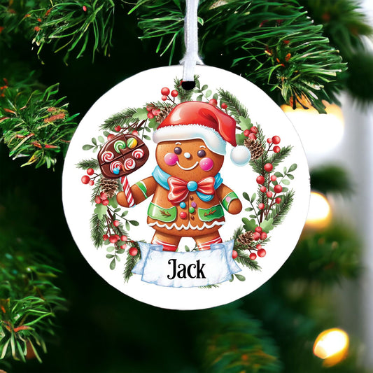 Personalised Cute Gingerbread B - Acrylic Bauble Christmas Tree Ornament Decoration Gift Keepsake