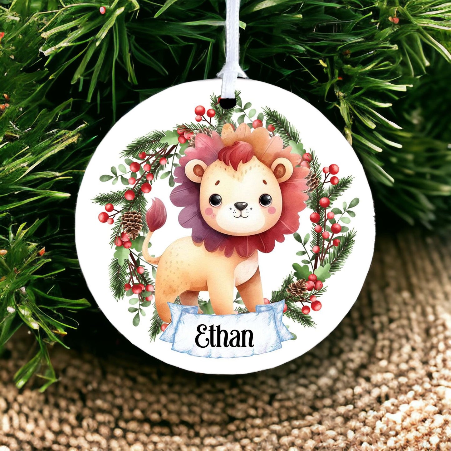 Personalised Cute Lion - Acrylic Bauble Christmas Tree Ornament Decoration Gift Keepsake